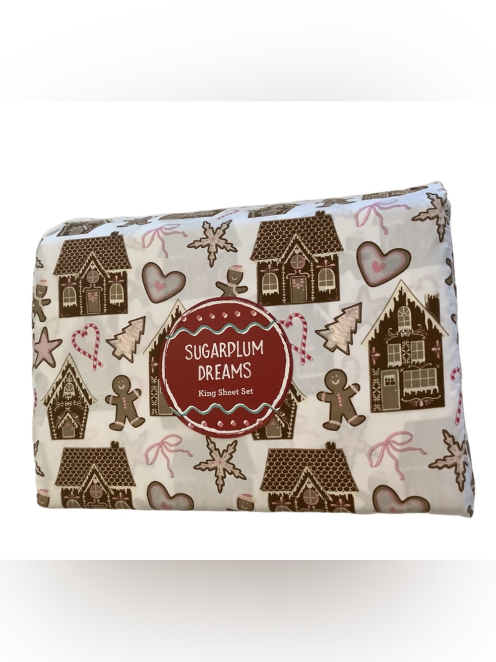 Sugarplum Dreams Gingerbread Village King Sheet Set New